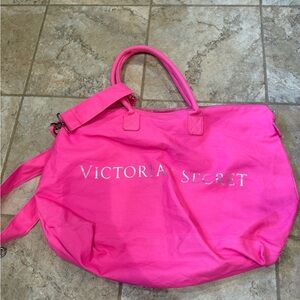 Victoria's Secret Hot Pink Canvas Tote with Silver Logo